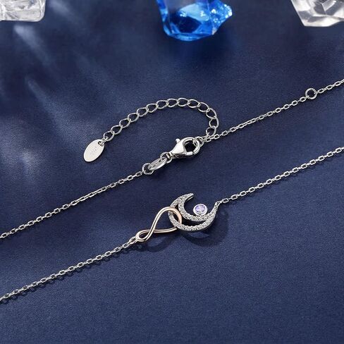 كينغز مون سكاي إنفينيتي جوهرة الميلاد قلادة 925 الفضة الاسترليني ارتفع الذهب لا نهاية لها علامة قلادة تألق جولة قطع الأحجار الكريمة 18 "قابل للتعديل سلسلة هدية للنساء الفتيات in Kuwait