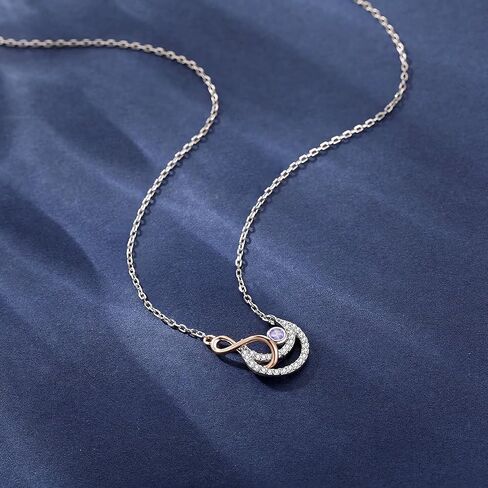 كينغز مون سكاي إنفينيتي جوهرة الميلاد قلادة 925 الفضة الاسترليني ارتفع الذهب لا نهاية لها علامة قلادة تألق جولة قطع الأحجار الكريمة 18 "قابل للتعديل سلسلة هدية للنساء الفتيات in Kuwait