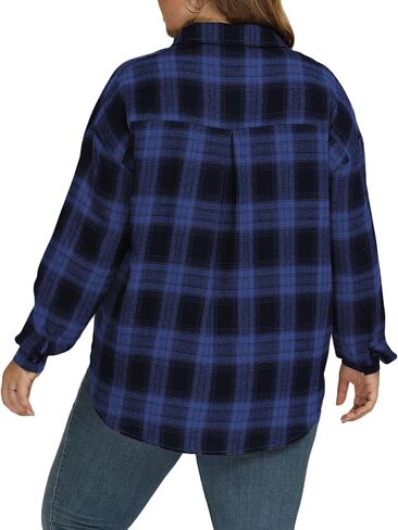VISLILY Plus-Size-Tops for Women Casual Button Down Flannel Plaid Shirts Long Sleeve Tunics Collared Dressy Blouses XL-5XL in Kuwait