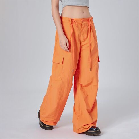 Women Y2k Low Rise Cargo Pants Baggy Drawstring Elastic Waist Wide Leg Parachute Trousers Vintage Loose Streetwear in Saudi Arabia