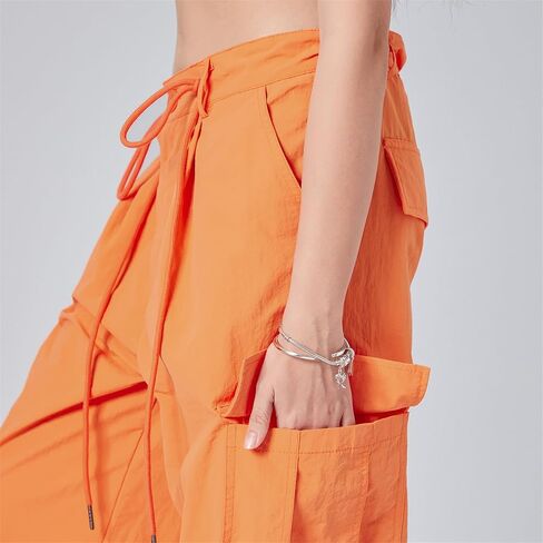 Women Y2k Low Rise Cargo Pants Baggy Drawstring Elastic Waist Wide Leg Parachute Trousers Vintage Loose Streetwear in Saudi Arabia
