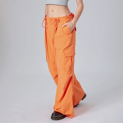 Women Y2k Low Rise Cargo Pants Baggy Drawstring Elastic Waist Wide Leg Parachute Trousers Vintage Loose Streetwear in Saudi Arabia