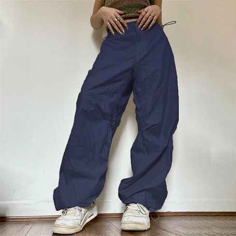 Women Y2k Low Rise Cargo Pants Baggy Drawstring Elastic Waist Wide Leg Parachute Trousers Vintage Loose Streetwear in Saudi Arabia