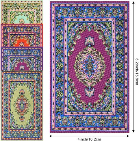 8 Pieces 1:12 Miniature Carpet Dollhouse Accessories, Includes 4 Pieces Turkishness Floral Print Vintage Woven Rugs, 4 Pieces Mini Welcome Floor Blanket Dollhouse Blankets Doll House Furniture Decor in Saudi Arabia