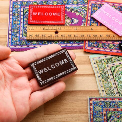 8 Pieces 1:12 Miniature Carpet Dollhouse Accessories, Includes 4 Pieces Turkishness Floral Print Vintage Woven Rugs, 4 Pieces Mini Welcome Floor Blanket Dollhouse Blankets Doll House Furniture Decor in Saudi Arabia