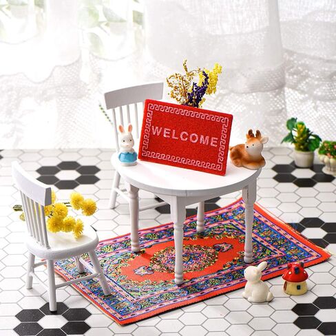 8 Pieces 1:12 Miniature Carpet Dollhouse Accessories, Includes 4 Pieces Turkishness Floral Print Vintage Woven Rugs, 4 Pieces Mini Welcome Floor Blanket Dollhouse Blankets Doll House Furniture Decor in Saudi Arabia