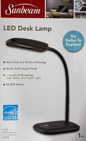 SUNBEAM Flexible Neck LED Desk LAMP Adjustable Light Energy Star Black in Kuwait