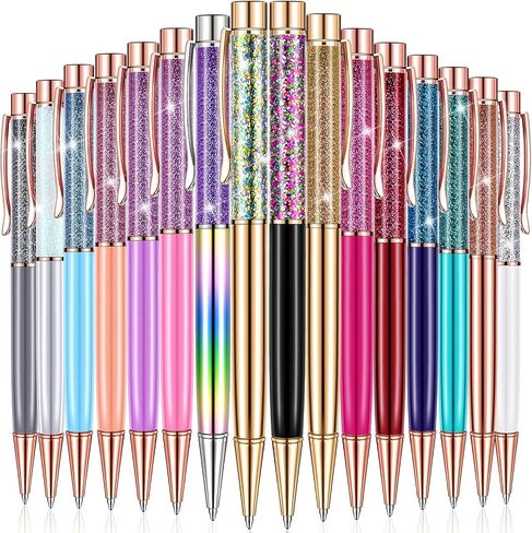 HESTYA 16 Pieces Ballpoint Pens Flower Dynamic Crystal Pens for School Black Ink Ballpoint Pens Flower Liquid Sand Pen for Birthday, Back to School Seasons, Wedding, Home Office(Liquid Style) in Saudi Arabia