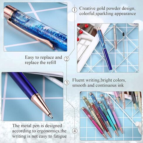 HESTYA 16 Pieces Ballpoint Pens Flower Dynamic Crystal Pens for School Black Ink Ballpoint Pens Flower Liquid Sand Pen for Birthday, Back to School Seasons, Wedding, Home Office(Liquid Style) in Saudi Arabia