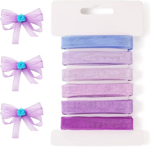 Craftdady 6 Rolls Blue/Dark Blue Polyester Ribbon 3/8 inch x 5 Yards Organza Polyester Ribbon Clear Fabric Ribbon for Bow Wrapping, Flower Bouquet, Hair Bows Crafts, Wreaths, Wedding Decor in Saudi Arabia