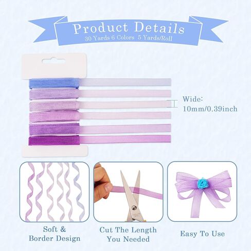 Craftdady 6 Rolls Blue/Dark Blue Polyester Ribbon 3/8 inch x 5 Yards Organza Polyester Ribbon Clear Fabric Ribbon for Bow Wrapping, Flower Bouquet, Hair Bows Crafts, Wreaths, Wedding Decor in Saudi Arabia