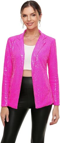 Women's Sequin Jacket Open Front Sparkly Blazer Jackets Casual Long Sleeve Party Glitter Cardigan Coat with Pockets in Saudi Arabia