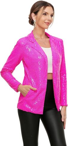 Women's Sequin Jacket Open Front Sparkly Blazer Jackets Casual Long Sleeve Party Glitter Cardigan Coat with Pockets in Saudi Arabia