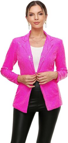Women's Sequin Jacket Open Front Sparkly Blazer Jackets Casual Long Sleeve Party Glitter Cardigan Coat with Pockets in Saudi Arabia