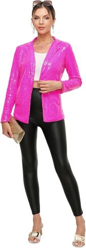 Women's Sequin Jacket Open Front Sparkly Blazer Jackets Casual Long Sleeve Party Glitter Cardigan Coat with Pockets in Saudi Arabia