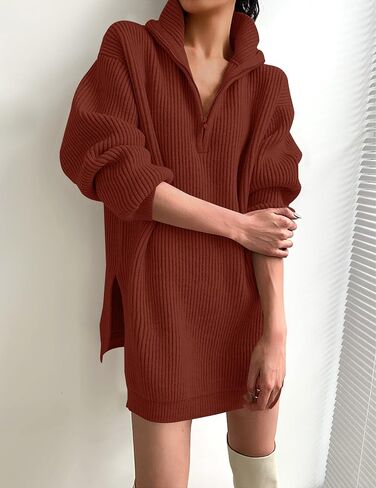 ZESICA Women's 2024 Long Sleeve Mini Sweater Dress Fall Quarter Zip Ribbed Knit Oversized Pullover Jumper Sweaters in Saudi Arabia