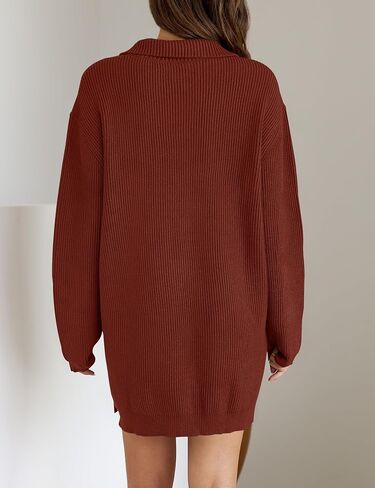 ZESICA Women's 2024 Long Sleeve Mini Sweater Dress Fall Quarter Zip Ribbed Knit Oversized Pullover Jumper Sweaters in Saudi Arabia