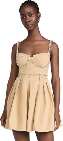 Self Portrait Women's Beige Diamante Denim Mini Dress in Kuwait