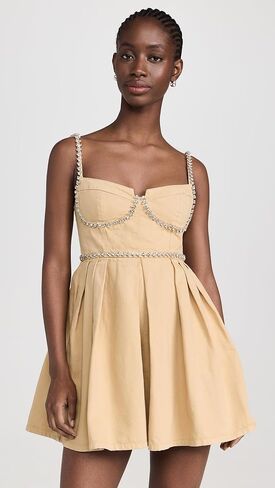 Self Portrait Women's Beige Diamante Denim Mini Dress in Kuwait