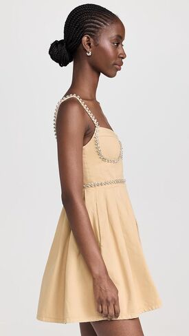 Self Portrait Women's Beige Diamante Denim Mini Dress in Kuwait