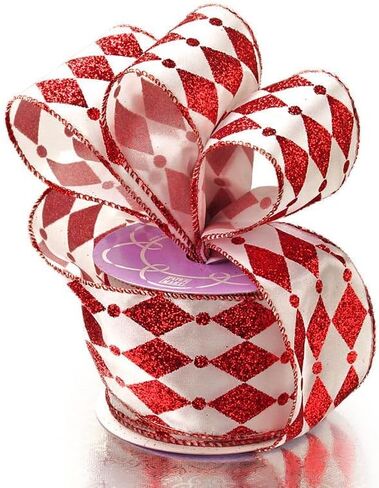 شريط من الساتان المهرج باللون الأبيض/الأحمر مقاس 2 1/2 × 10 ياردات لعيد الميلاد in Kuwait