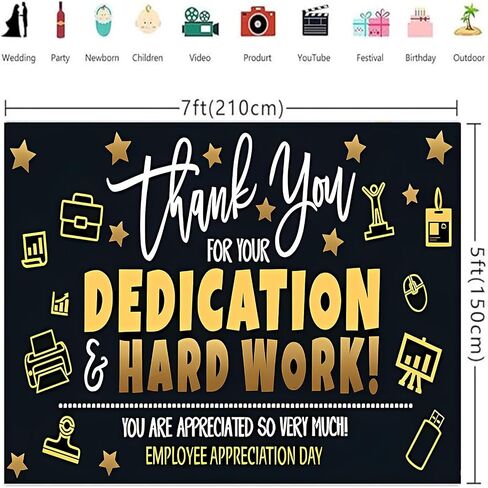 Employee Appreciation Day Banner Backdrop Decorations, Thank You for You Dedication Hard Work Employee Appreciation Background Decooration Supplies Decor, 7x5 FT in Saudi Arabia