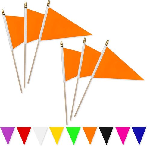 20 Pack Solid Color Plain Orange Pennant Flags on Stick Small Mini Handheld Triangle Blank DIY Graffiti Flags Decorations,5x8 Inch in Kuwait