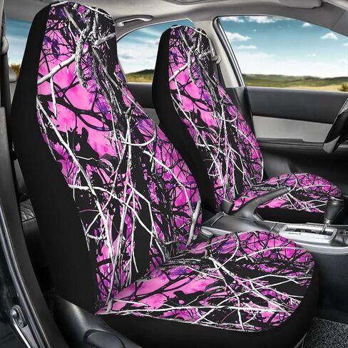 Poceacles Camo Car Seat Covers Full Set Universal Fit Car Pink Forest Hunting Camouflage Automotive Front Seat Cover Set of 2 High Back Bucket Seat Protector for Car, SUV, Truck or Van in Saudi Arabia