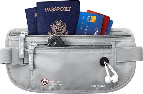 حزام نقود للسفر للرجال والنساء - بأكمام حجب RFID - مقصورات متعددة وجيب مخفي للسفر الآمن والاستخدام اليومي. (رمادي) in Saudi Arabia