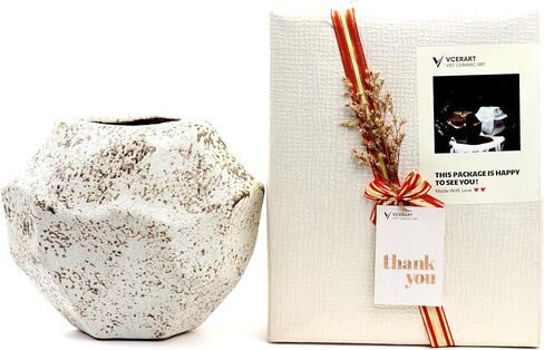 Brown White Rustic Ceramic Vase, Farmhouse Flower Vase, Stone Shaped Terra Cotta Vase, Indoor Outdoor Flower Vase for Home Decor, Office Decor, Table Centerpieces, Packaged as a Gift. in Saudi Arabia