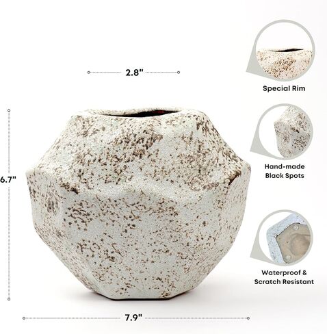 Brown White Rustic Ceramic Vase, Farmhouse Flower Vase, Stone Shaped Terra Cotta Vase, Indoor Outdoor Flower Vase for Home Decor, Office Decor, Table Centerpieces, Packaged as a Gift. in Saudi Arabia