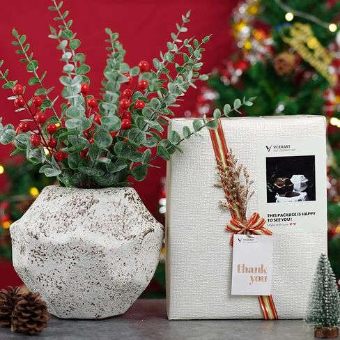 Brown White Rustic Ceramic Vase, Farmhouse Flower Vase, Stone Shaped Terra Cotta Vase, Indoor Outdoor Flower Vase for Home Decor, Office Decor, Table Centerpieces, Packaged as a Gift. in Saudi Arabia