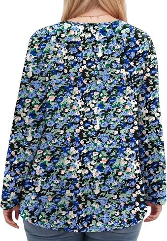 VISLILY Womens-Plus-Size-Dressy-Tops Trendy Keyhole Crewneck T Shirts Casual Long Sleeve Tunics Flowy Pleated Blouses XL-5XL in Kuwait
