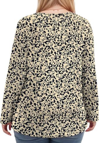 VISLILY Womens-Plus-Size-Dressy-Tops Trendy Keyhole Crewneck T Shirts Casual Long Sleeve Tunics Flowy Pleated Blouses XL-5XL in Kuwait