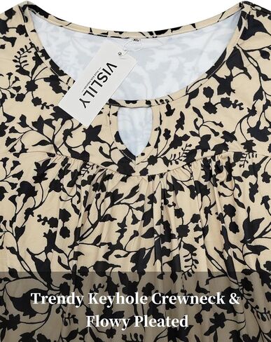 VISLILY Womens-Plus-Size-Dressy-Tops Trendy Keyhole Crewneck T Shirts Casual Long Sleeve Tunics Flowy Pleated Blouses XL-5XL in Kuwait