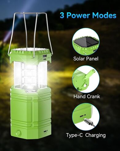 LED Camping Lantern Rechargeable,Flashlight Lantern for Power Outages & Hurricane Storms,Hand Crank/USB/Solar Powered Lanterns with 3000 Battery Power,Waterproof (Black)… in Saudi Arabia