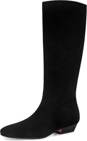 Knee High Boots for Women Square Toe Tall Boots Chunky Low Stacked Heels Long Boots Suede Pull on Wide Calf Comfy Dressy Fashion Casual in Saudi Arabia
