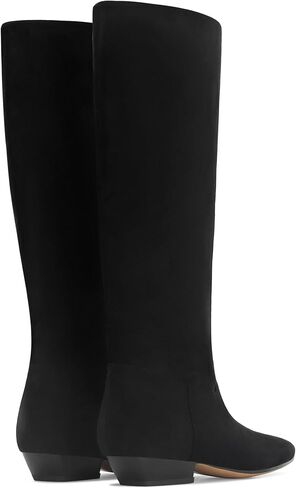 Knee High Boots for Women Square Toe Tall Boots Chunky Low Stacked Heels Long Boots Suede Pull on Wide Calf Comfy Dressy Fashion Casual in Saudi Arabia
