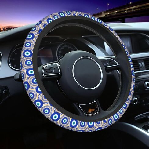 الأزرق الشر العين تركيا اليونان غطاء عجلة القيادة اكسسوارات السيارات لطيف للنساء الفتيات جرلي العالمي 15 بوصة النيوبرين ديكور داخلي السيارات المضادة للانزلاق سيارة شاحنة حامي in Kuwait