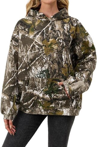 Camo Hoodie Womens Maple Leaf Fleece Hooded Sweatshirt Oversized Camouflage Hoodies For Women Trendy in Saudi Arabia