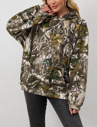 Camo Hoodie Womens Maple Leaf Fleece Hooded Sweatshirt Oversized Camouflage Hoodies For Women Trendy in Saudi Arabia