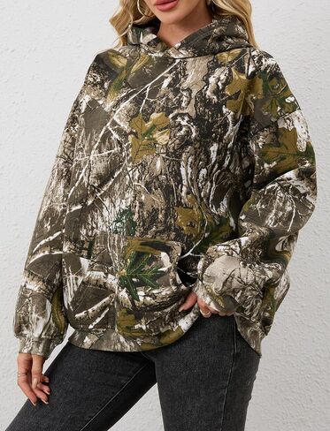 Camo Hoodie Womens Maple Leaf Fleece Hooded Sweatshirt Oversized Camouflage Hoodies For Women Trendy in Saudi Arabia