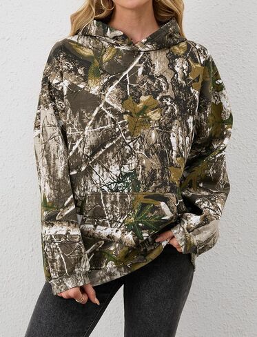 Camo Hoodie Womens Maple Leaf Fleece Hooded Sweatshirt Oversized Camouflage Hoodies For Women Trendy in Saudi Arabia