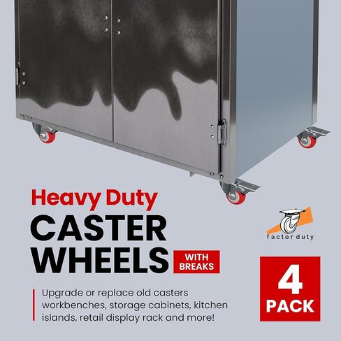 Online Best Service 4 Pack Caster Wheels Swivel Plate On Red Polyurethane Wheels (2 inch with Brake) in Kuwait