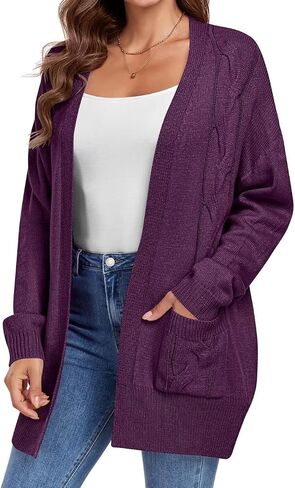 MONNURO Plus Size Cardigan Sweater for Women Long Sleeve Cable Knit Open Front Cardigan Outwear with Pockets in Saudi Arabia