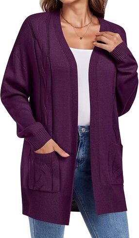 MONNURO Plus Size Cardigan Sweater for Women Long Sleeve Cable Knit Open Front Cardigan Outwear with Pockets in Saudi Arabia
