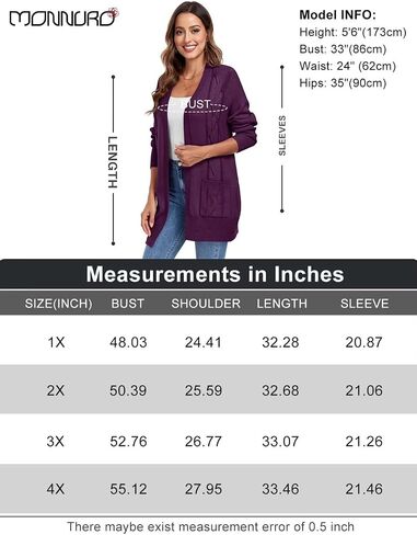 MONNURO Plus Size Cardigan Sweater for Women Long Sleeve Cable Knit Open Front Cardigan Outwear with Pockets in Saudi Arabia