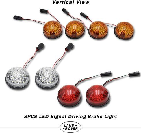 طقم إضاءة LED للتحديث من NSLUMO Defender 8 قطع 73 مم مؤشر كهرماني مستدير ضوء أمامي خلفي ضوء خلفي لسيارة Land Rover Defender 90/110 مع مجموعة ضوء المدافع عن العدسات الملونة المتعرية in Kuwait