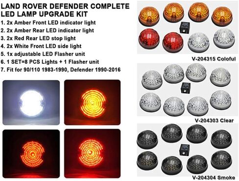 طقم إضاءة LED للتحديث من NSLUMO Defender 8 قطع 73 مم مؤشر كهرماني مستدير ضوء أمامي خلفي ضوء خلفي لسيارة Land Rover Defender 90/110 مع مجموعة ضوء المدافع عن العدسات الملونة المتعرية in Kuwait