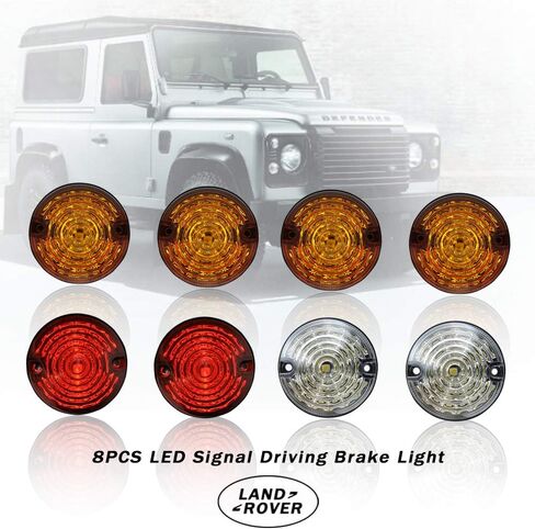 طقم إضاءة LED للتحديث من NSLUMO Defender 8 قطع 73 مم مؤشر كهرماني مستدير ضوء أمامي خلفي ضوء خلفي لسيارة Land Rover Defender 90/110 مع مجموعة ضوء المدافع عن العدسات الملونة المتعرية in Kuwait